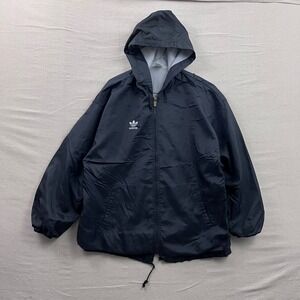 Adidas Windbreaker Jacket Mens Large Black Vintage Trefoil Hooded Full Zip